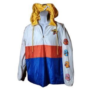 Pac‑Man Windbreaker 1/4‑Zip Hooded Pullover Jacket – Adult Medium Colorblock